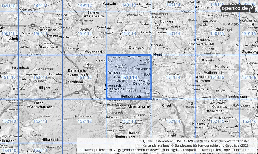 Übersichtskarte des KOSTRA-DWD-2020-Rasterfeldes Nr. 151113