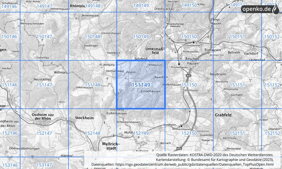 Übersichtskarte des KOSTRA-DWD-2020-Rasterfeldes Nr. 151149