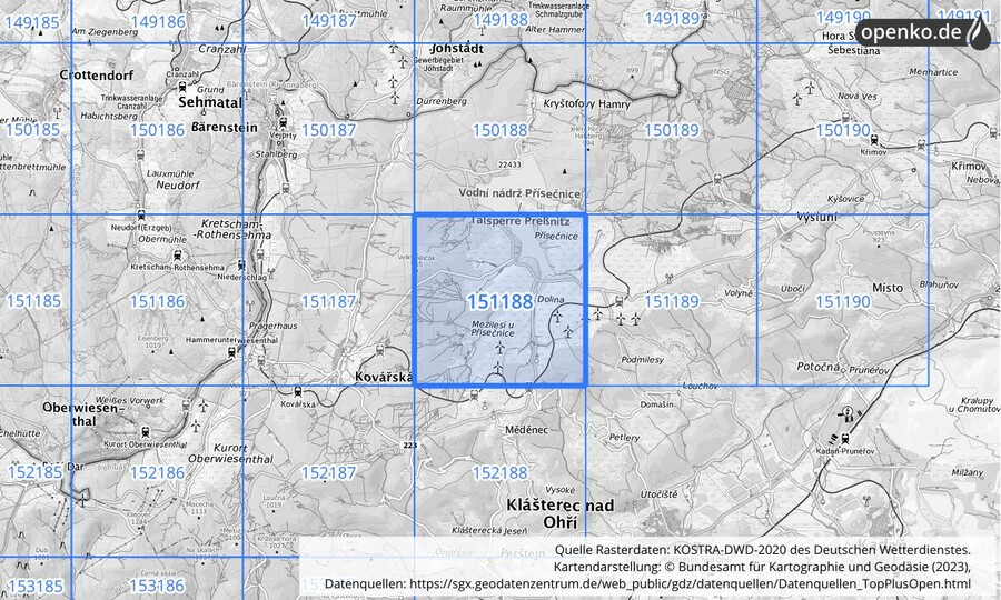 Übersichtskarte des KOSTRA-DWD-2020-Rasterfeldes Nr. 151188