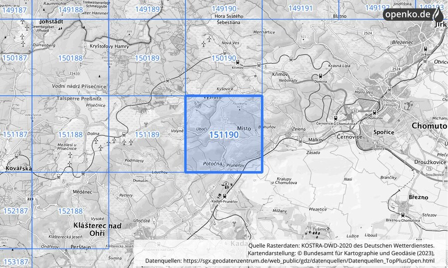 Übersichtskarte des KOSTRA-DWD-2020-Rasterfeldes Nr. 151190