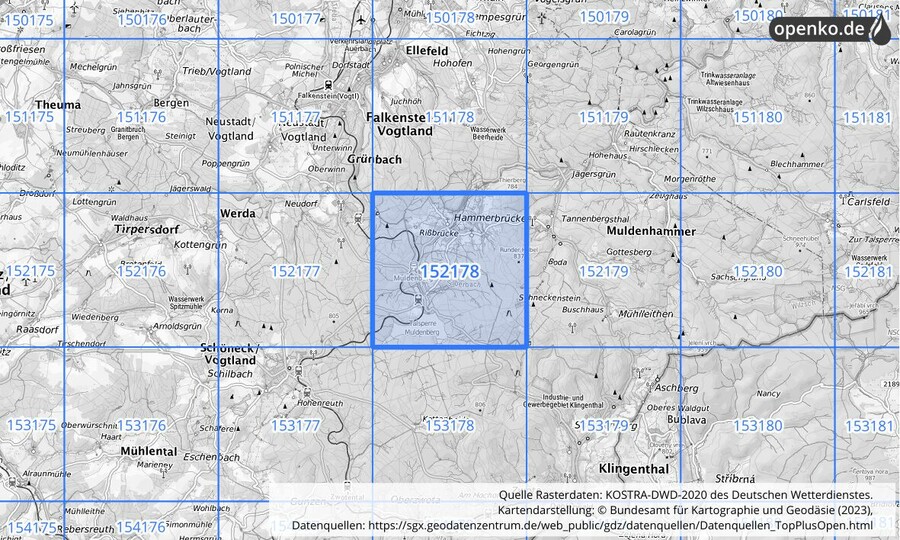 Übersichtskarte des KOSTRA-DWD-2020-Rasterfeldes Nr. 152178