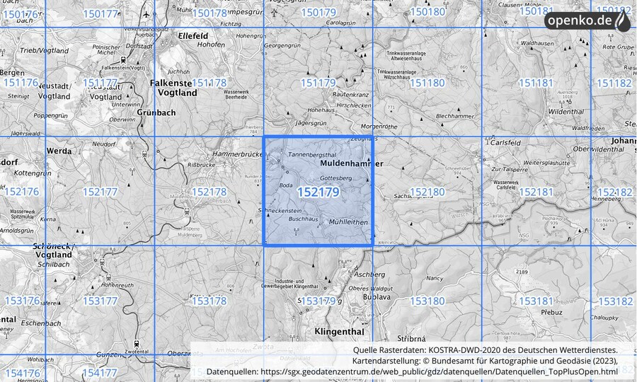 Übersichtskarte des KOSTRA-DWD-2020-Rasterfeldes Nr. 152179