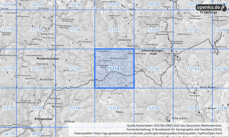 Übersichtskarte des KOSTRA-DWD-2020-Rasterfeldes Nr. 152181