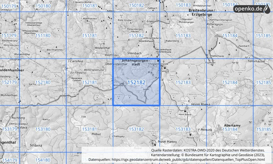 Übersichtskarte des KOSTRA-DWD-2020-Rasterfeldes Nr. 152182