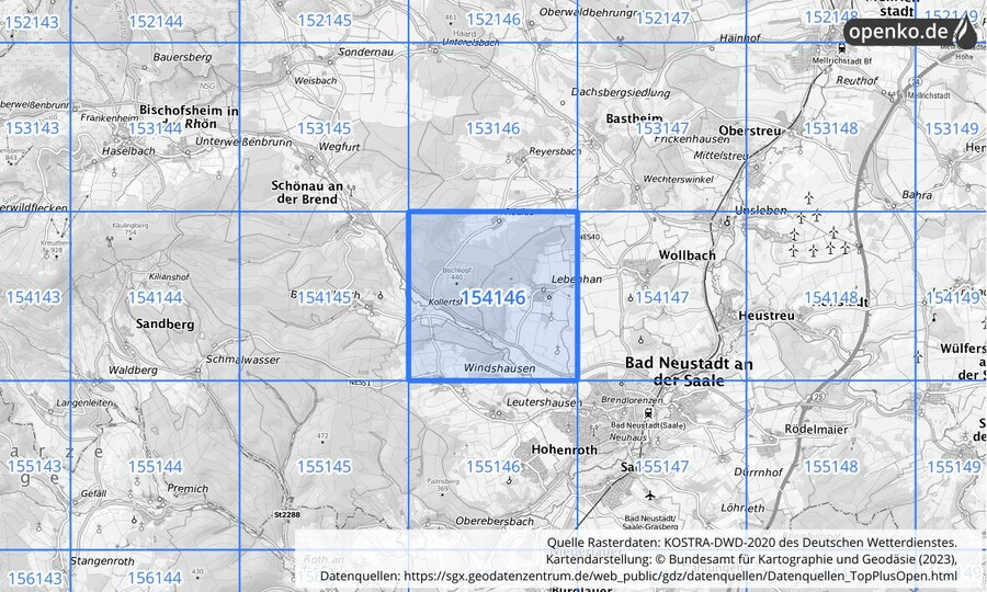 Übersichtskarte des KOSTRA-DWD-2020-Rasterfeldes Nr. 154146