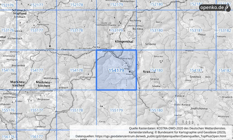 Übersichtskarte des KOSTRA-DWD-2020-Rasterfeldes Nr. 154179