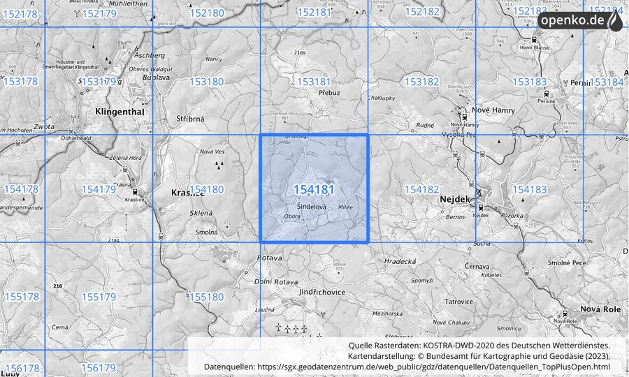 Übersichtskarte des KOSTRA-DWD-2020-Rasterfeldes Nr. 154181