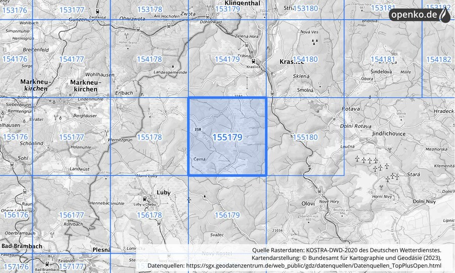 Übersichtskarte des KOSTRA-DWD-2020-Rasterfeldes Nr. 155179