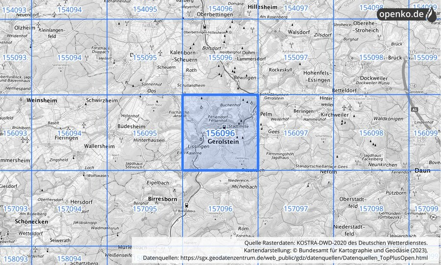 Übersichtskarte des KOSTRA-DWD-2020-Rasterfeldes Nr. 156096