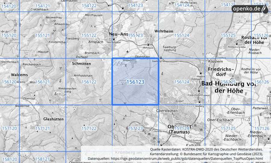 Übersichtskarte des KOSTRA-DWD-2020-Rasterfeldes Nr. 156123