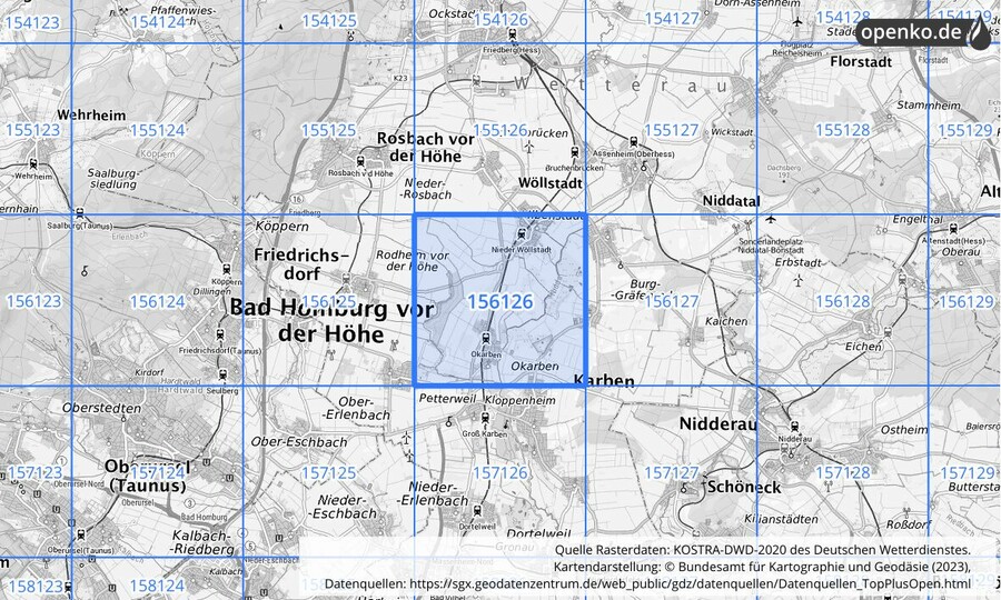 Übersichtskarte des KOSTRA-DWD-2020-Rasterfeldes Nr. 156126