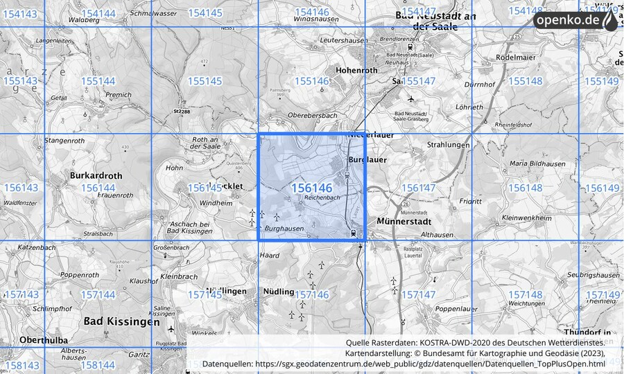 Übersichtskarte des KOSTRA-DWD-2020-Rasterfeldes Nr. 156146