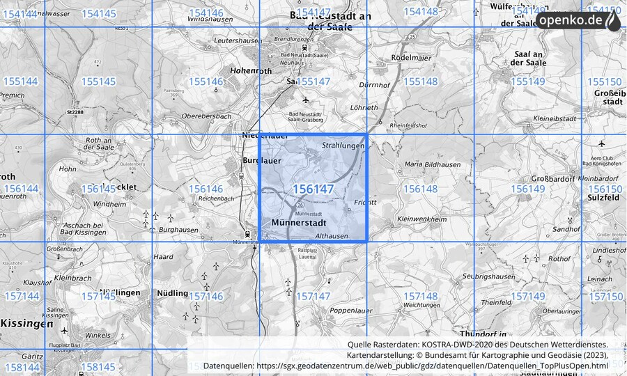 Übersichtskarte des KOSTRA-DWD-2020-Rasterfeldes Nr. 156147