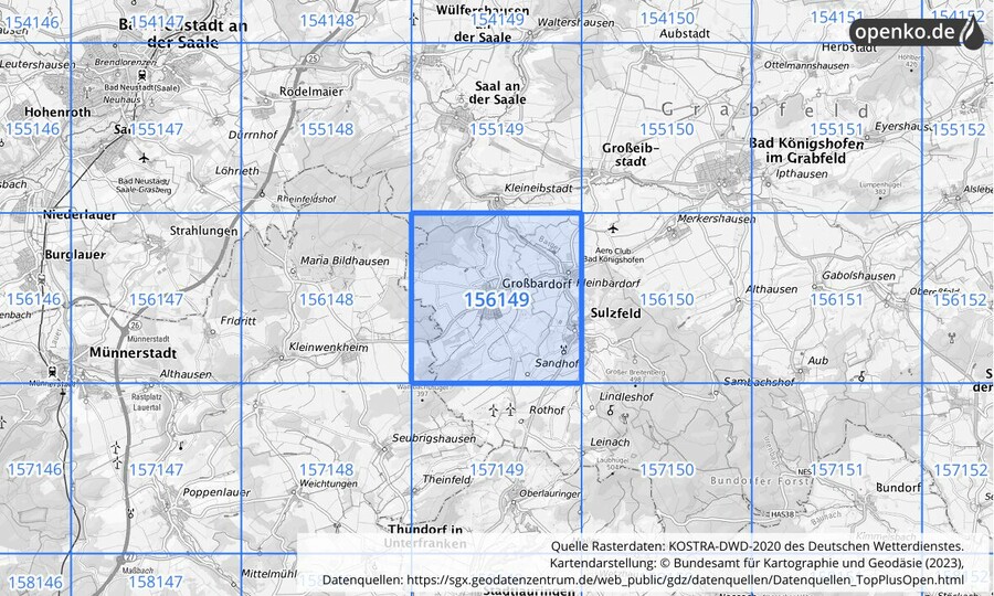 Übersichtskarte des KOSTRA-DWD-2020-Rasterfeldes Nr. 156149