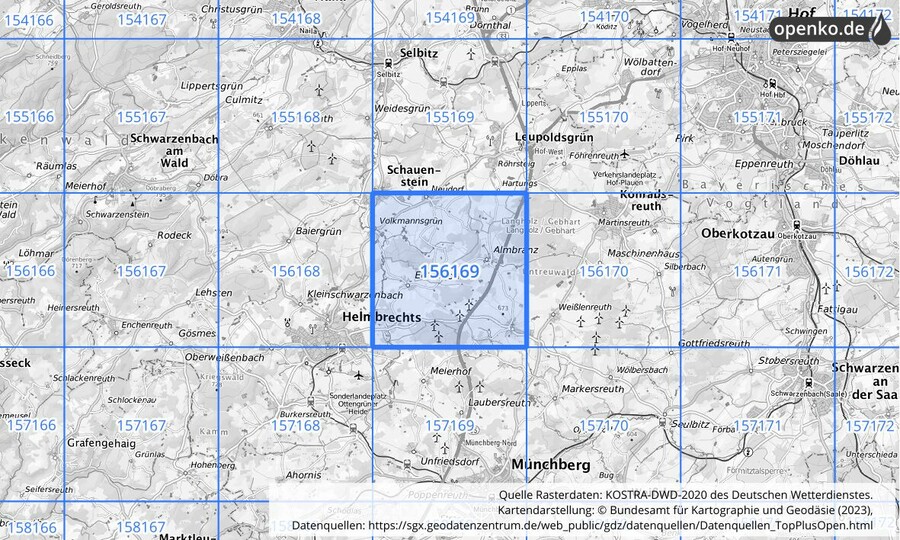 Übersichtskarte des KOSTRA-DWD-2020-Rasterfeldes Nr. 156169