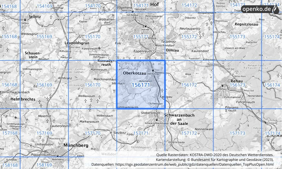 Übersichtskarte des KOSTRA-DWD-2020-Rasterfeldes Nr. 156171