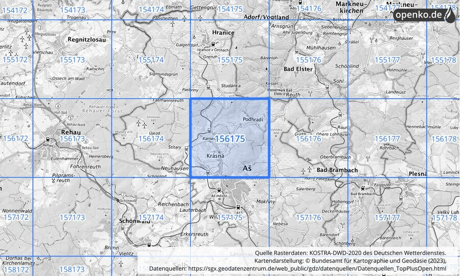 Übersichtskarte des KOSTRA-DWD-2020-Rasterfeldes Nr. 156175