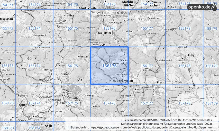 Übersichtskarte des KOSTRA-DWD-2020-Rasterfeldes Nr. 156176