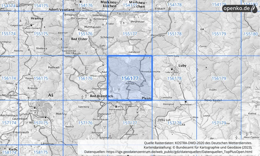 Übersichtskarte des KOSTRA-DWD-2020-Rasterfeldes Nr. 156177