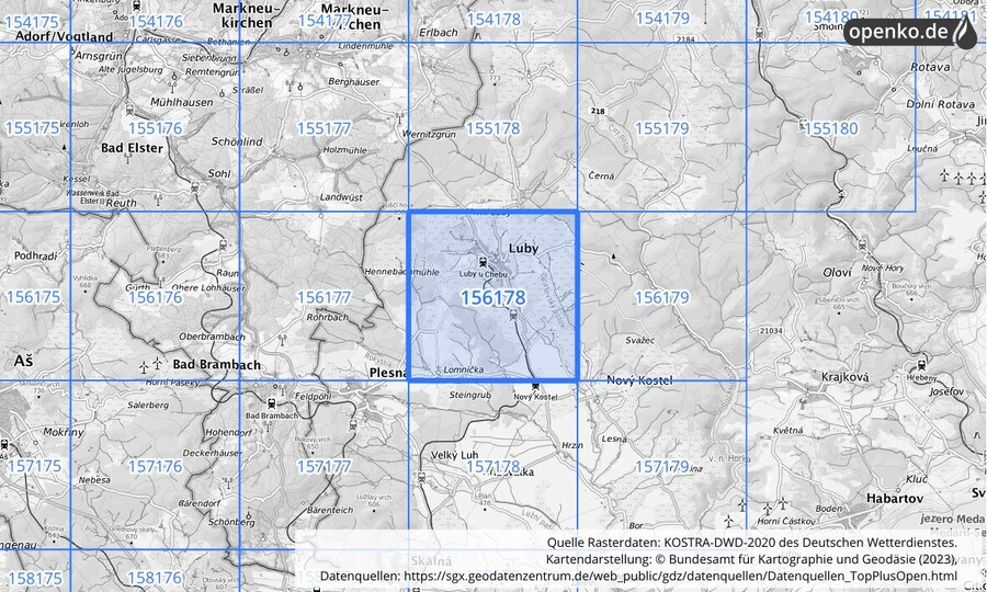 Übersichtskarte des KOSTRA-DWD-2020-Rasterfeldes Nr. 156178