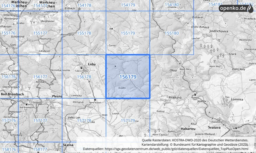 Übersichtskarte des KOSTRA-DWD-2020-Rasterfeldes Nr. 156179