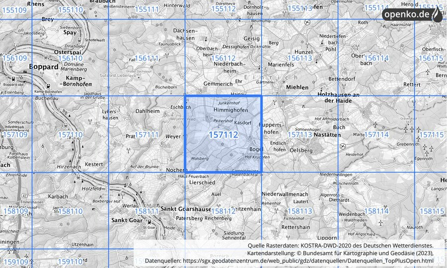 Übersichtskarte des KOSTRA-DWD-2020-Rasterfeldes Nr. 157112