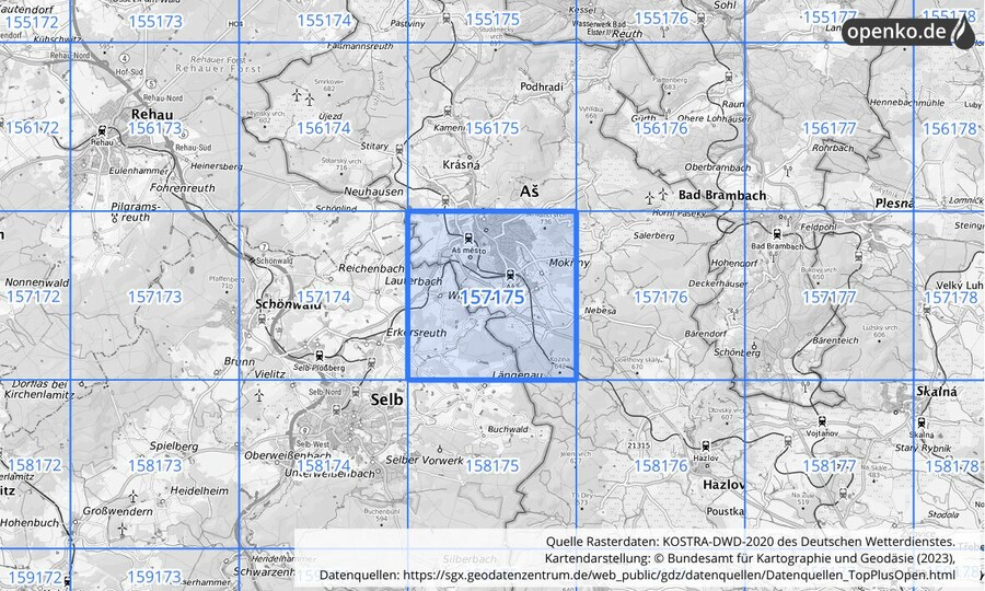 Übersichtskarte des KOSTRA-DWD-2020-Rasterfeldes Nr. 157175