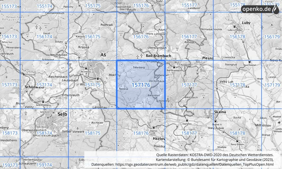 Übersichtskarte des KOSTRA-DWD-2020-Rasterfeldes Nr. 157176