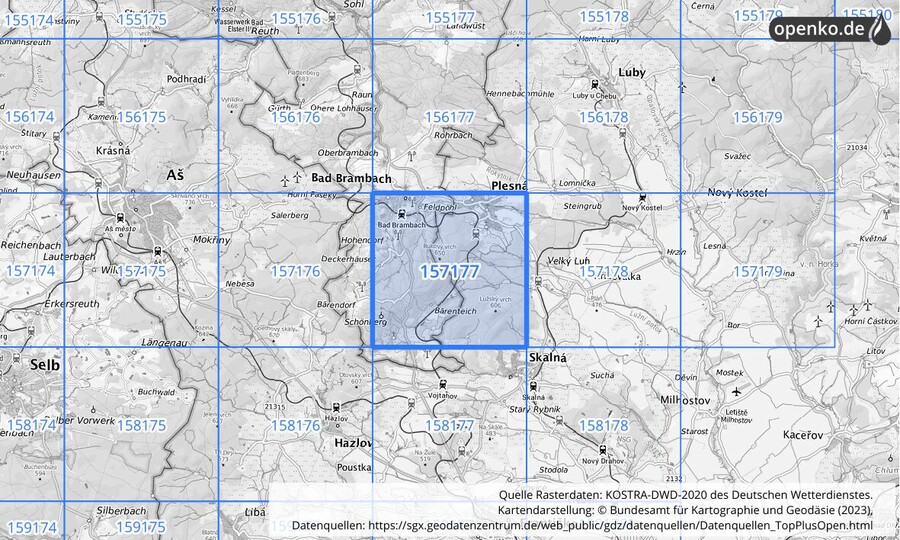 Übersichtskarte des KOSTRA-DWD-2020-Rasterfeldes Nr. 157177