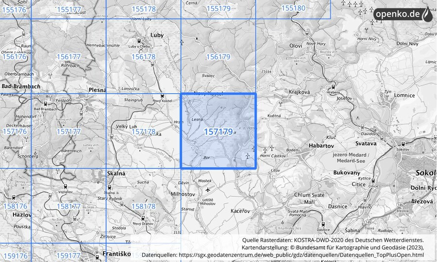 Übersichtskarte des KOSTRA-DWD-2020-Rasterfeldes Nr. 157179