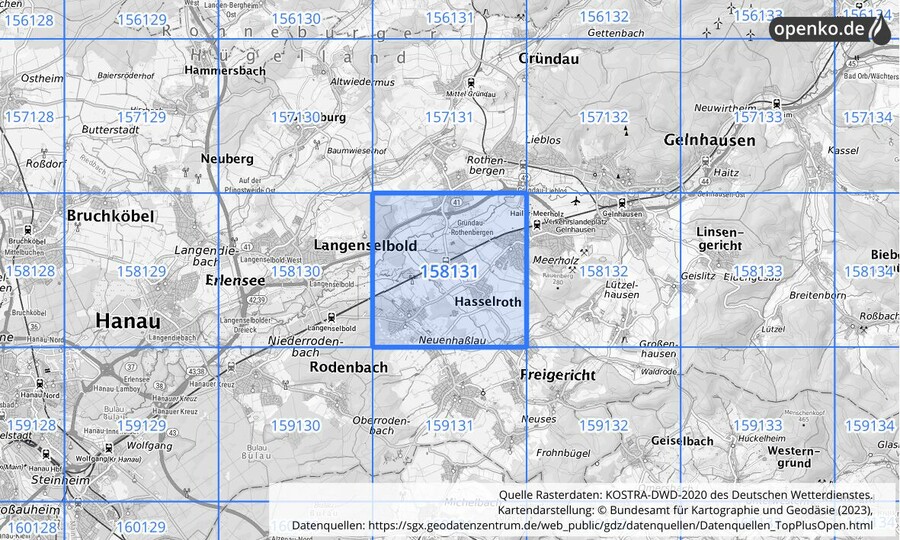 Übersichtskarte des KOSTRA-DWD-2020-Rasterfeldes Nr. 158131