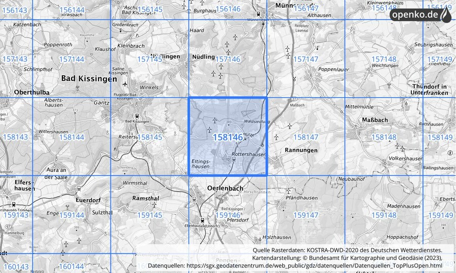 Übersichtskarte des KOSTRA-DWD-2020-Rasterfeldes Nr. 158146