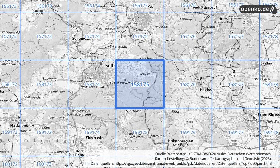 Übersichtskarte des KOSTRA-DWD-2020-Rasterfeldes Nr. 158175