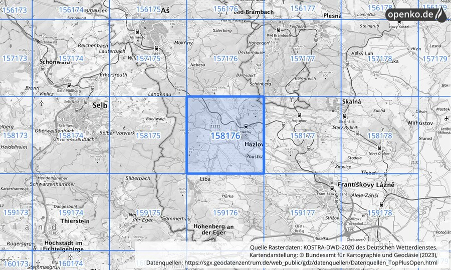 Übersichtskarte des KOSTRA-DWD-2020-Rasterfeldes Nr. 158176