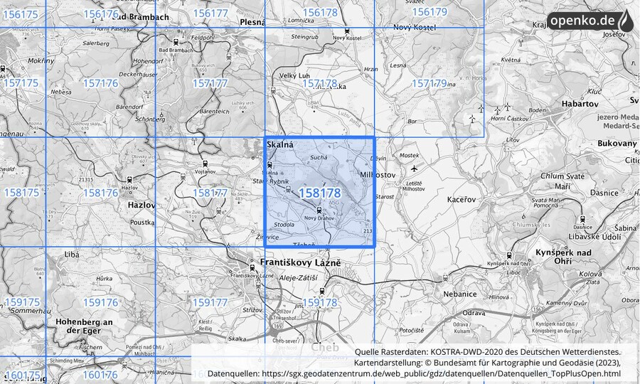 Übersichtskarte des KOSTRA-DWD-2020-Rasterfeldes Nr. 158178