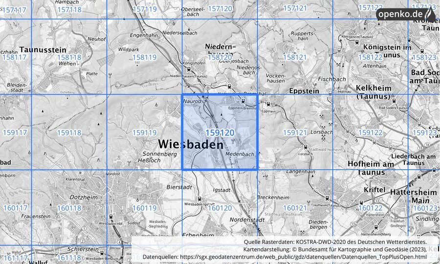 Übersichtskarte des KOSTRA-DWD-2020-Rasterfeldes Nr. 159120