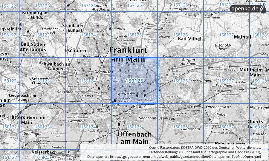 Übersichtskarte des KOSTRA-DWD-2020-Rasterfeldes Nr. 159125