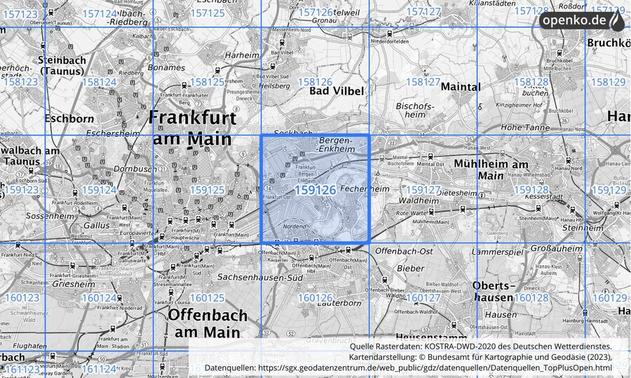 Übersichtskarte des KOSTRA-DWD-2020-Rasterfeldes Nr. 159126