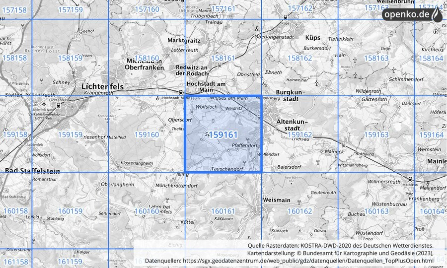 Übersichtskarte des KOSTRA-DWD-2020-Rasterfeldes Nr. 159161