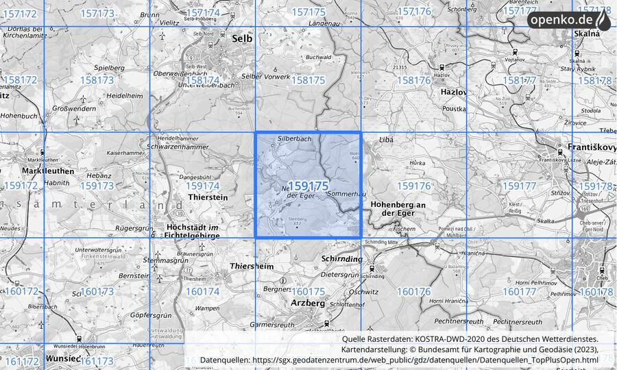 Übersichtskarte des KOSTRA-DWD-2020-Rasterfeldes Nr. 159175