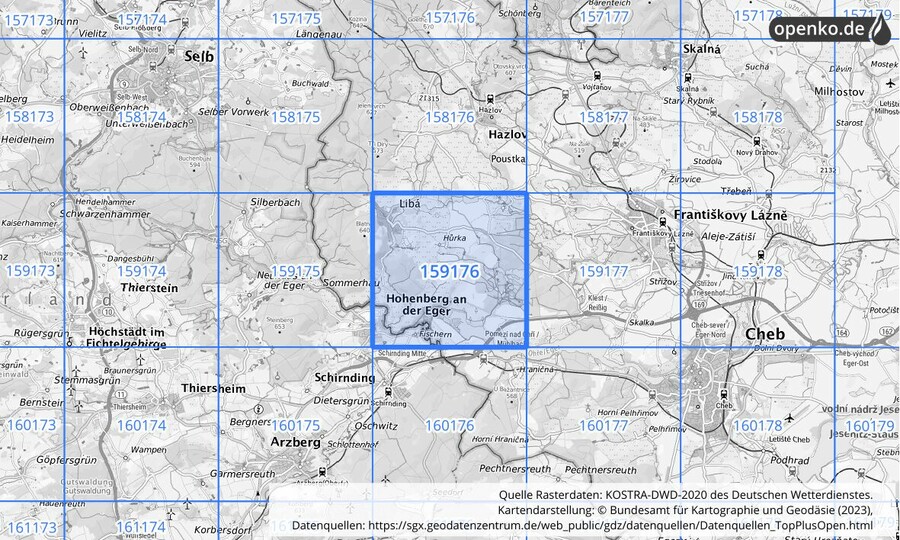 Übersichtskarte des KOSTRA-DWD-2020-Rasterfeldes Nr. 159176