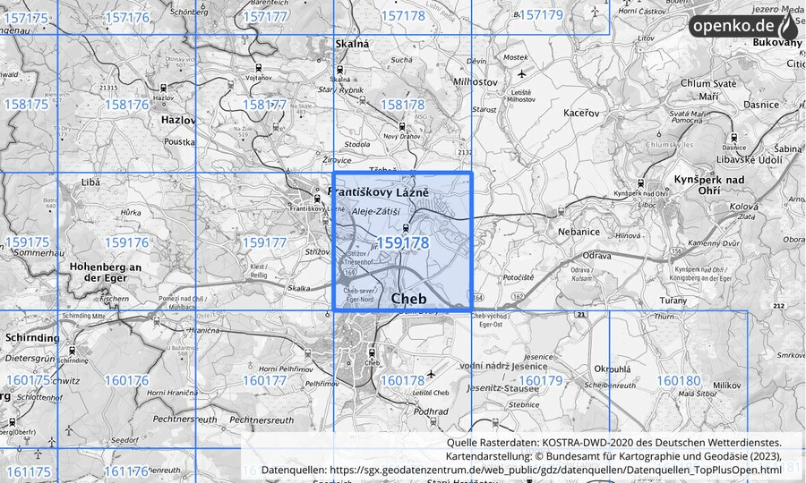 Übersichtskarte des KOSTRA-DWD-2020-Rasterfeldes Nr. 159178