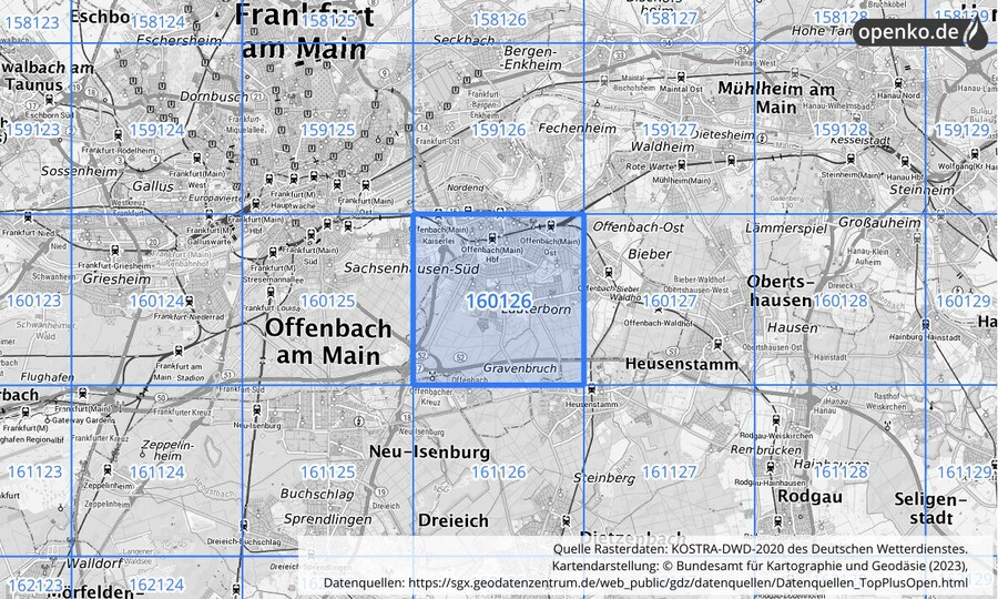 Übersichtskarte des KOSTRA-DWD-2020-Rasterfeldes Nr. 160126