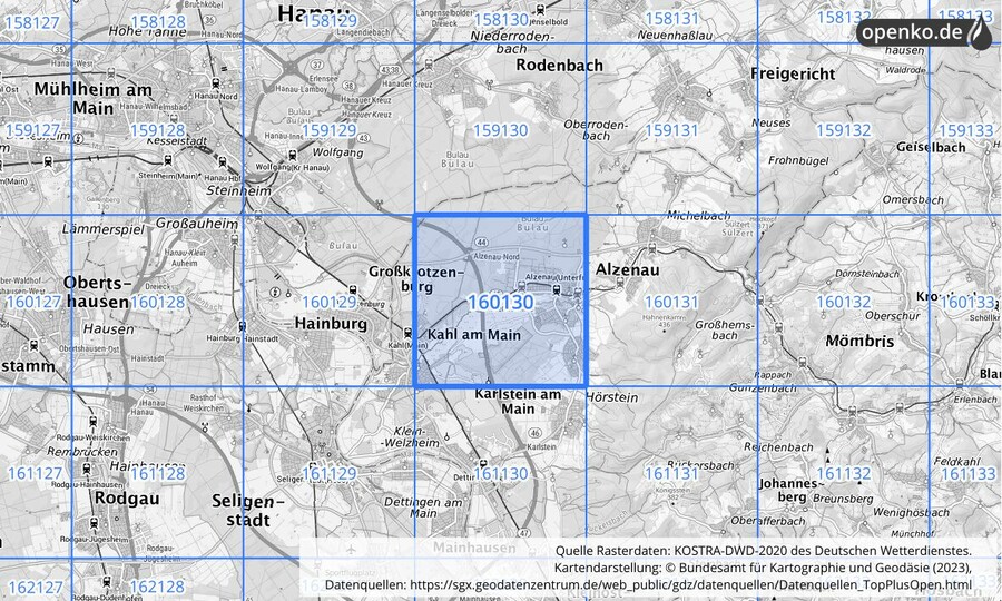 Übersichtskarte des KOSTRA-DWD-2020-Rasterfeldes Nr. 160130