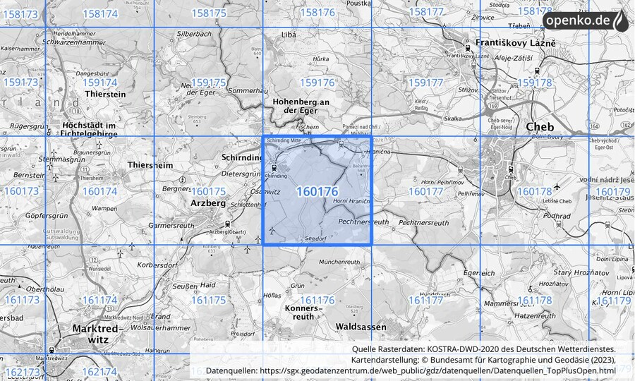 Übersichtskarte des KOSTRA-DWD-2020-Rasterfeldes Nr. 160176