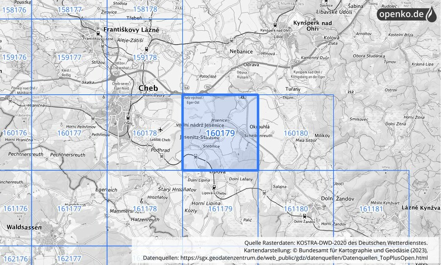 Übersichtskarte des KOSTRA-DWD-2020-Rasterfeldes Nr. 160179