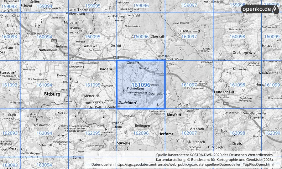 Übersichtskarte des KOSTRA-DWD-2020-Rasterfeldes Nr. 161096