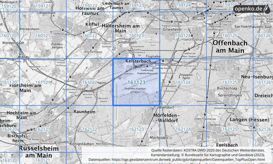 Übersichtskarte des KOSTRA-DWD-2020-Rasterfeldes Nr. 161123