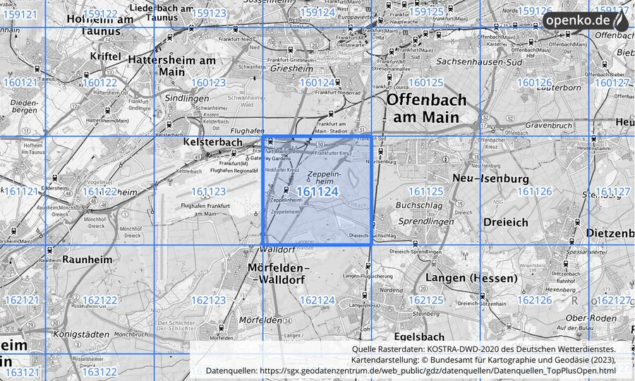 Übersichtskarte des KOSTRA-DWD-2020-Rasterfeldes Nr. 161124