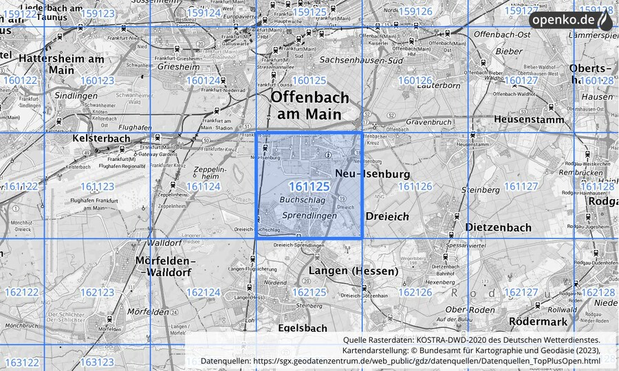 Übersichtskarte des KOSTRA-DWD-2020-Rasterfeldes Nr. 161125